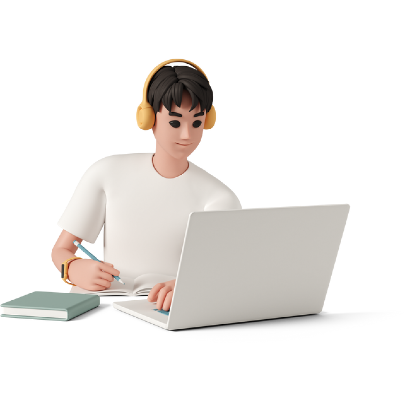 Young man with laptop computer working at home office